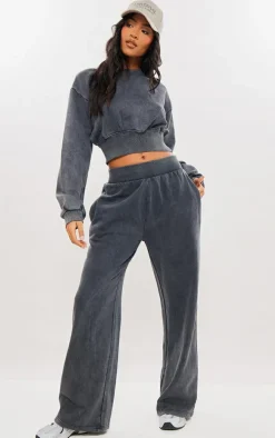 Tall Washed Charcoal High Waisted Wide Leg Sweatpants