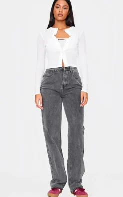 Tall Washed Grey High Waist Straight Leg Jeans