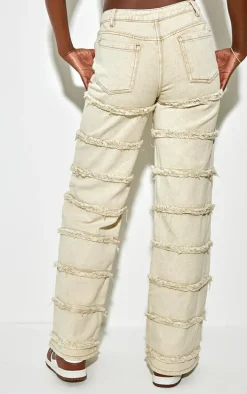 Tall Washed Stone Frayed Striped Seam Mid Rise Wide Leg Jean