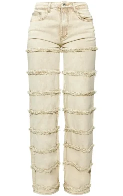 Tall Washed Stone Frayed Striped Seam Mid Rise Wide Leg Jean