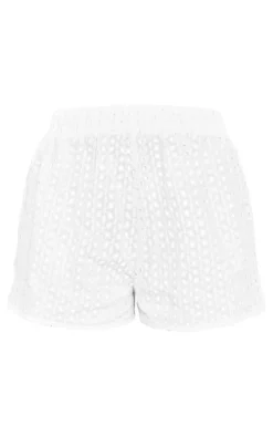 Tall White Broderie Detail Floaty Shorts