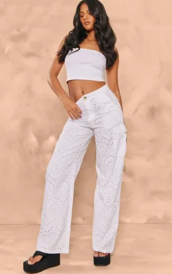 Tall White Broderie Wide Leg Pants