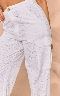 Tall White Broderie Wide Leg Pants