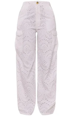 Tall White Broderie Wide Leg Pants