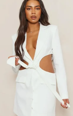 Tall White Cut Out Detail Blazer Dress