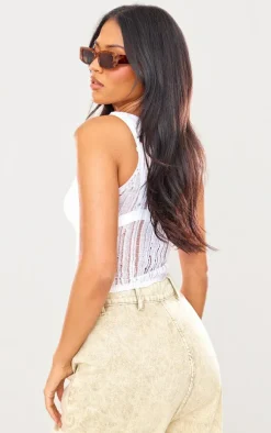 Tall White Distressed Knit Vest Top
