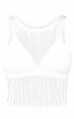 Tall White Distressed Knit Vest Top