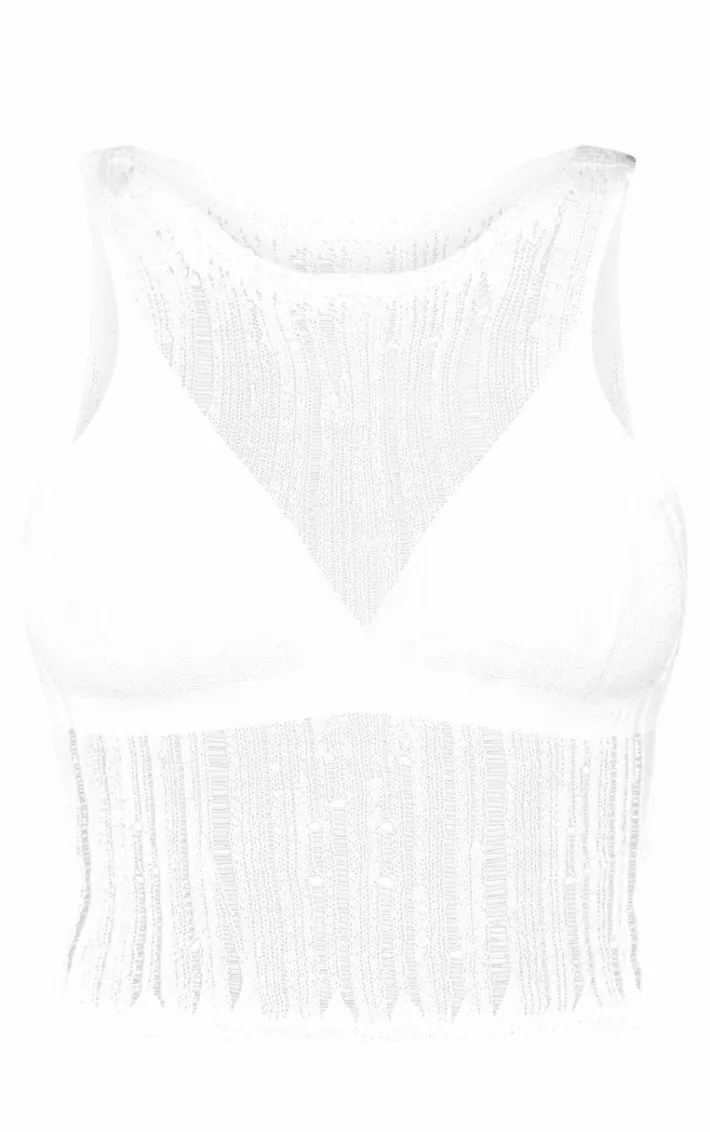 Tall White Distressed Knit Vest Top
