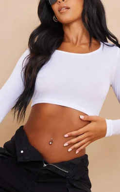 Tall White Long Sleeve Scoop Neck Crop Top
