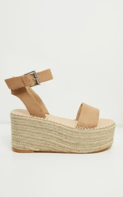 Tan Buckle Ankle Strap Flatform Espadrille Sandal