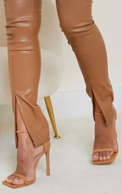 Tan Clover Barely There Strappy Squared Toe Heeled Sandals