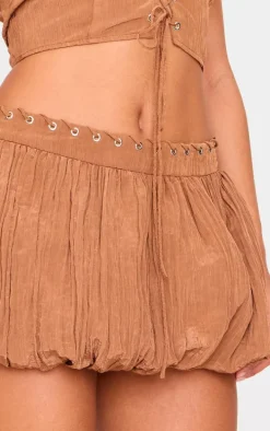 Tan Crinkle Eyelet Detail Puff Ball Skirt