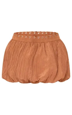 Tan Crinkle Eyelet Detail Puff Ball Skirt