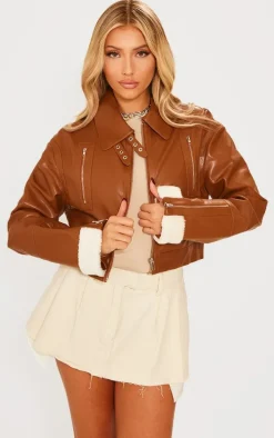 Tan Cropped Zipped Detail Aviator