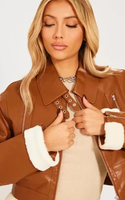 Tan Cropped Zipped Detail Aviator