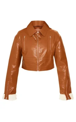 Tan Cropped Zipped Detail Aviator