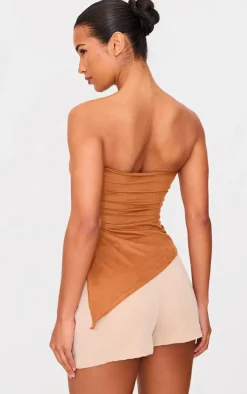 Tan Faux Suede Asymmetric Hem Bandeau Top