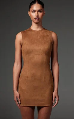 Tan Faux Suede Bodycon Dress