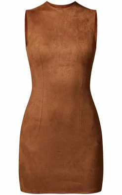 Tan Faux Suede Bodycon Dress