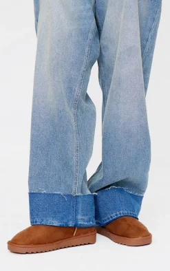 Tan Faux Suede Round Toe Rigged Sole Ankle Boots