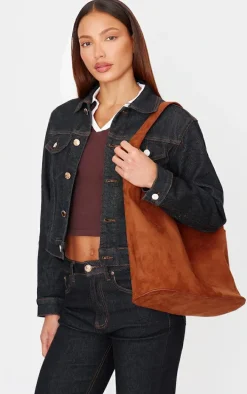 Tan Faux Suede Slouchy Tote Bag