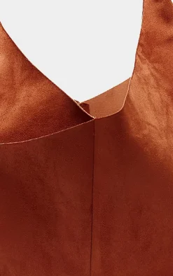 Tan Faux Suede Slouchy Tote Bag