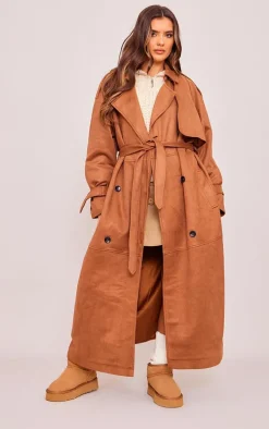 Tan Faux Suede Trench Coat