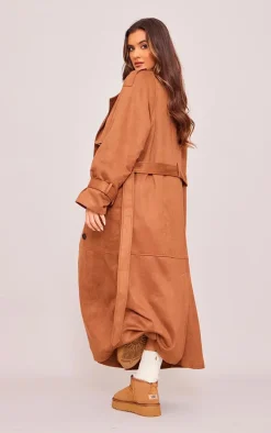 Tan Faux Suede Trench Coat