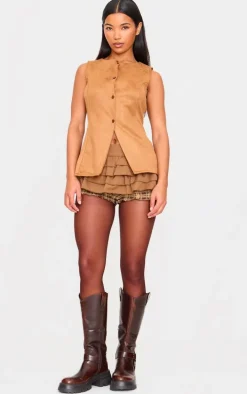 Tan Frilly Peplum Detail Skirt