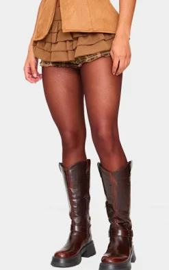 Tan Frilly Peplum Detail Skirt