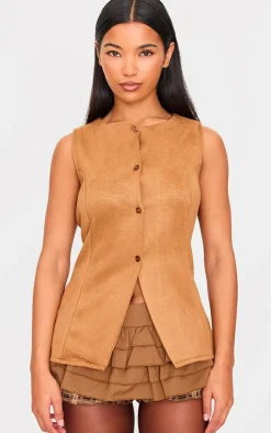 Tan Frilly Peplum Detail Skirt