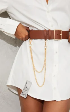 Tan Gold Chain Waist Belt