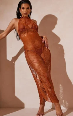 Tan Knitted Tassel Maxi Beach Dress