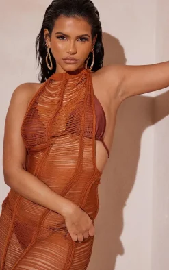 Tan Knitted Tassel Maxi Beach Dress