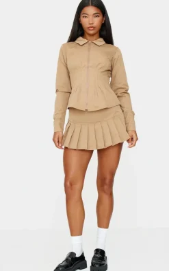 Tan Pleated Micro Mini Skort