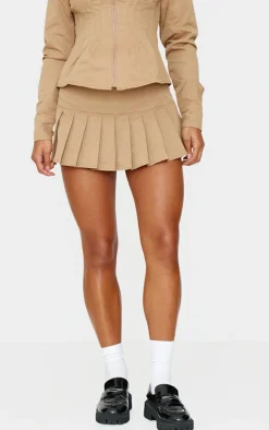 Tan Pleated Micro Mini Skort
