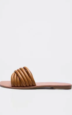 Tan Pu Padded Cross Over Strap Flat Sandals