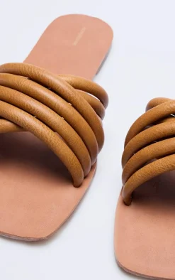 Tan Pu Padded Cross Over Strap Flat Sandals