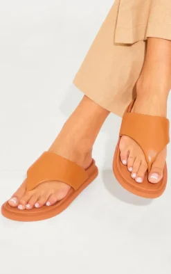 Tan Pu Round Toe Thong Footbed Flat Sandals