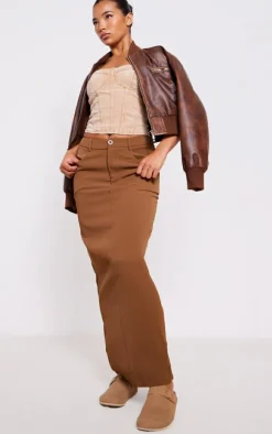 Tan Woven Split Back Maxi Skirt