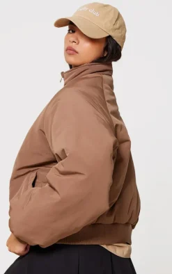 Taupe & Sand Reversible Bomber Puffer Jacket