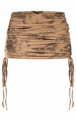 Taupe Acid Washed Ruched Mini Skirt