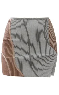 Taupe Asymmetric Two Tone Knit Micro Mini Skirt