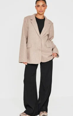 Taupe Brushed Wool Look Tailored Blazer