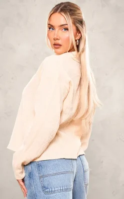 Taupe Cheesecloth Oversized Pocket Detail Long Sleeve Shirt