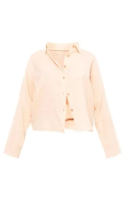 Taupe Cheesecloth Oversized Pocket Detail Long Sleeve Shirt