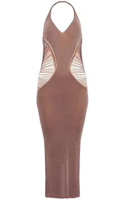 Taupe Distressed Ladder Sheer Knit Dress