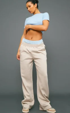 Taupe Double Waistband Oversized Wide Leg Sweatpants