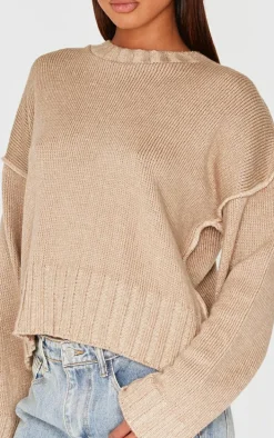 Taupe Exposed Seam Chunky Knit Oversized Sweater
