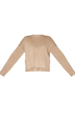 Taupe Exposed Seam Chunky Knit Oversized Sweater